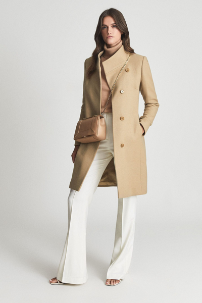 Shop Reiss Mia - Camel Wool Blend Mid Length Coat, Us 12