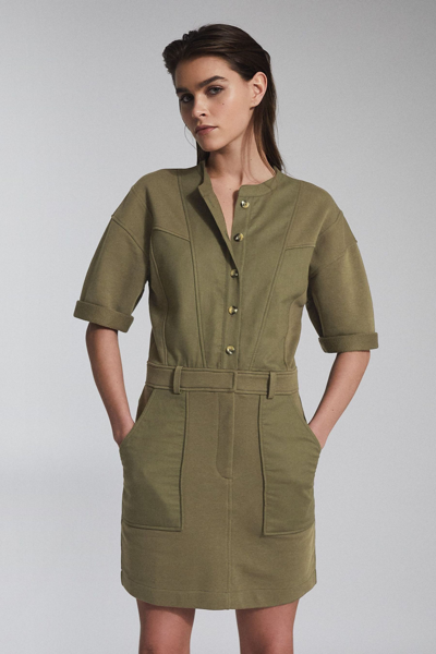 Shop Reiss Khaki Panel Detail Sweatshirt Dress