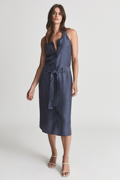 Shop Reiss Keeley - Navy Linen Blend Midi Dress, Us 2
