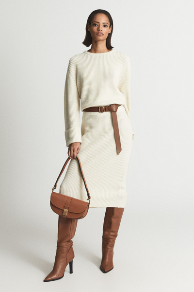 Shop Reiss Jodie - Neutral Knitted Wool Blend Midi Dress, Uk X-small