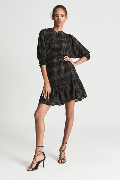 Shop Reiss Daisy - Black Checked Mini Dress, Us 6