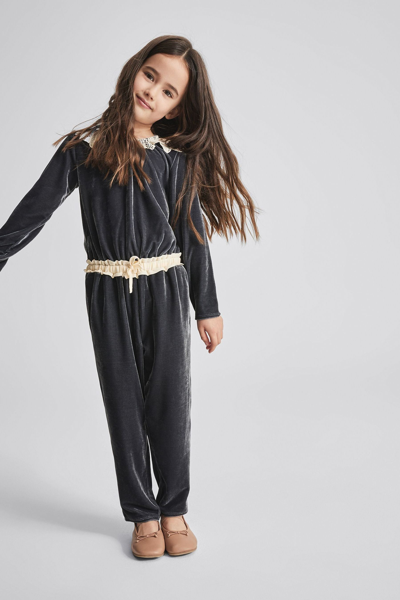 Shop Reiss Jr - Dana Junior Lace Trim Velvet Jumpsuit, Age 6-7 Years In Grey