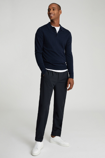 Shop Reiss Trafford - Navy Merino Wool Polo Shirt, S