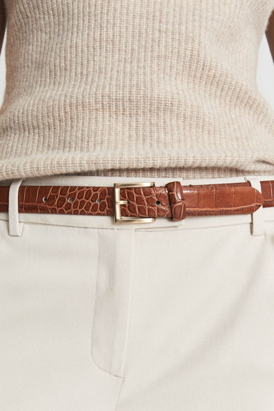 Shop Reiss Molly - Caramel Molly Leather Croc Embossed Belt, Uk X-small