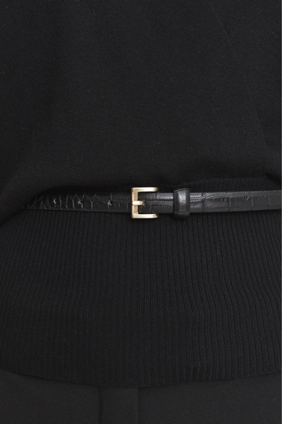 Shop Reiss Molly - Black Leather Croc Embossed Mini Belt, L