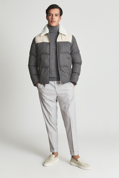 Shop Reiss Ball - Grey Leather-trimmed Quilted Jacket, Uk X-small