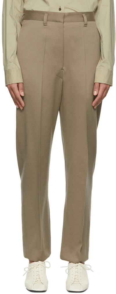 Shop Lemaire Taupe Wool Trousers In 437 Taupe