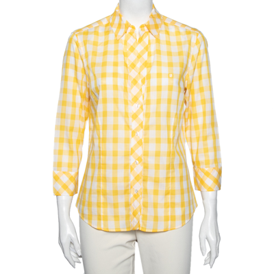 Pre-owned Ch Carolina Herrera Yellow Checked Cotton Long Sleeve Shirt L