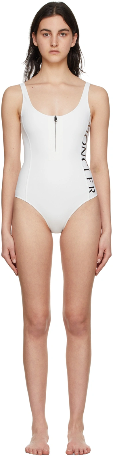 Shop Moncler White Logo One-piece Swimsuit In 080 White