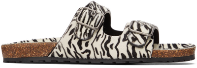 Shop Saint Laurent Black & White Tiger Print Sandals In 9074 Bianco Nero