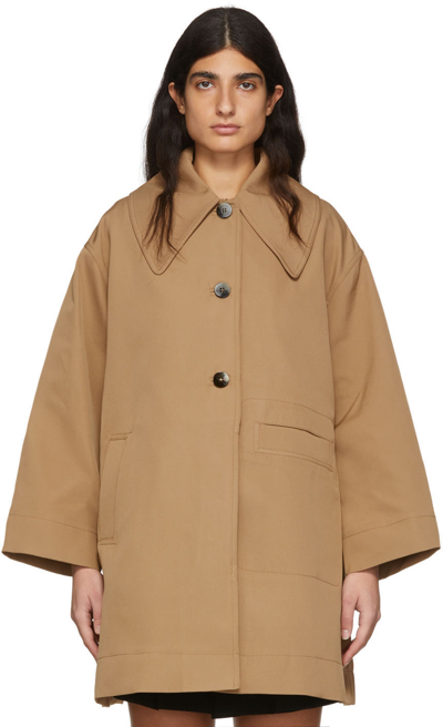 Shop Ganni Tan Recycled Polyester Peacoat In 177 Tiger's Eye