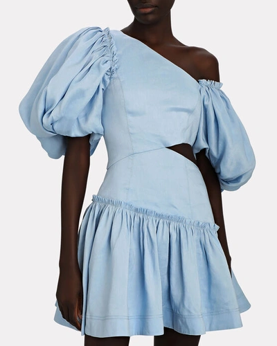 Shop Aje Chateau Puff Sleeve Mini Dress In Blue-lt