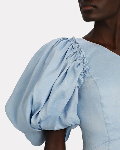 Shop Aje Chateau Puff Sleeve Mini Dress In Blue-lt