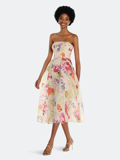Shop Alfred Sung Strapless Pink Floral Organdy Midi Dress