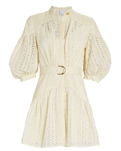 Shop Acler Moore Eyelet Cotton-linen Mini Dress In Ivory