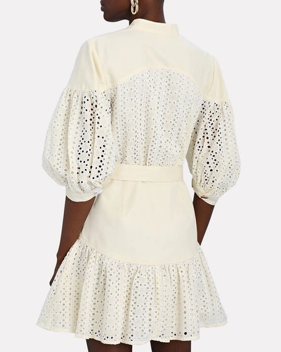 Shop Acler Moore Eyelet Cotton-linen Mini Dress In Ivory