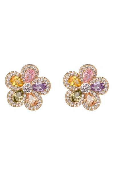 Shop Eye Candy Los Angeles Lizzie Cz Flower Stud Earrings In Gold