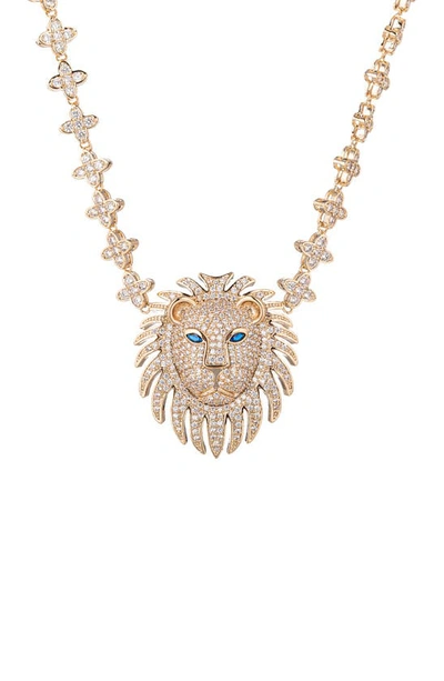Shop Eye Candy Los Angeles Cz Pave Lion's Head Pendant Necklace In Gold
