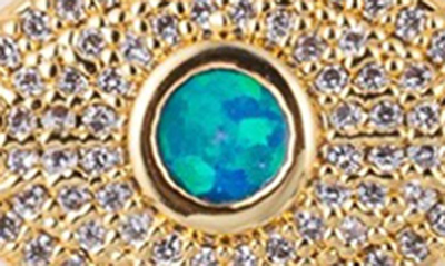 Shop Eye Candy Los Angeles Set Of 2 Pavé Cz Imitation Opal Evil Eye & Flower Bolo Bracelets In Gold
