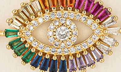 Shop Eye Candy Los Angeles Cubic Zirconia Rainbow Eye And Cross Bolo Bracelet In Gold