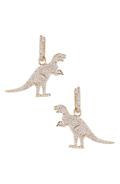 Eye Candy Los Angeles Cz T-rex Huggie Drop Earrings In Gold