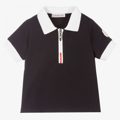 Shop Moncler Boys Blue Cotton Polo Shirt