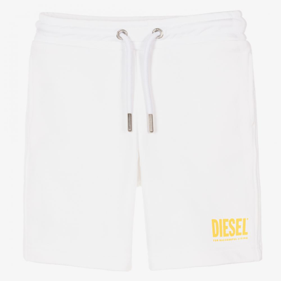 Shop Diesel Boys White Cotton Logo Shorts