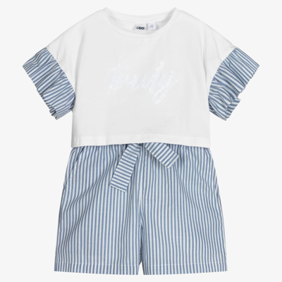 Shop Ido Junior Girls White & Blue Shorts Set