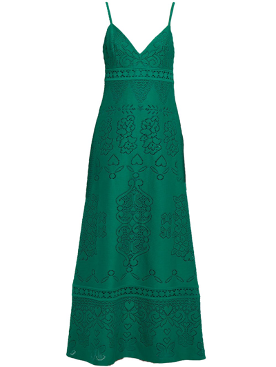 Shop Valentino Green Cotton Guipure Lace Dress