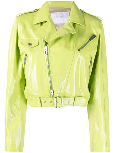 Shop Drome Green Cropped Leather Jacket