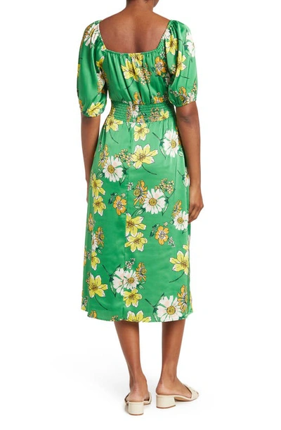 Shop Collective Concepts Floral Puff Sleeve Cutout Midi Dress In Green Floral