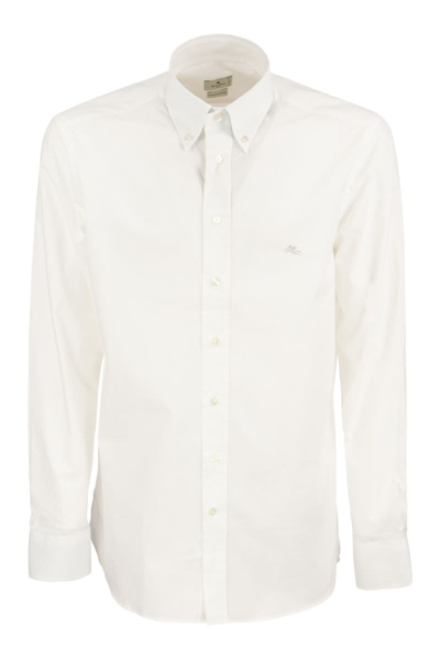 Shop Etro Cotton Button Down Shirt In White