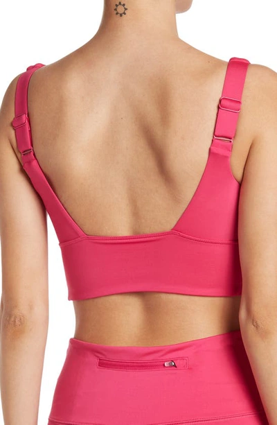 Shop Nike Essential Scoop Neck Bikini Top In Fireberry