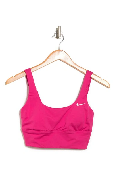 Shop Nike Essential Scoop Neck Bikini Top In Fireberry