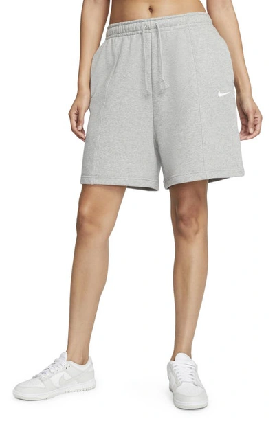 Shop Nike Sportswear Essential Fleece Shorts In Dk Grey Heather/ White