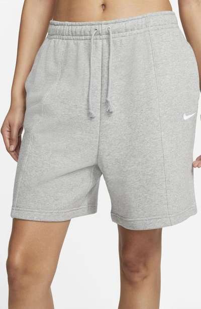 Shop Nike Sportswear Essential Fleece Shorts In Dk Grey Heather/ White