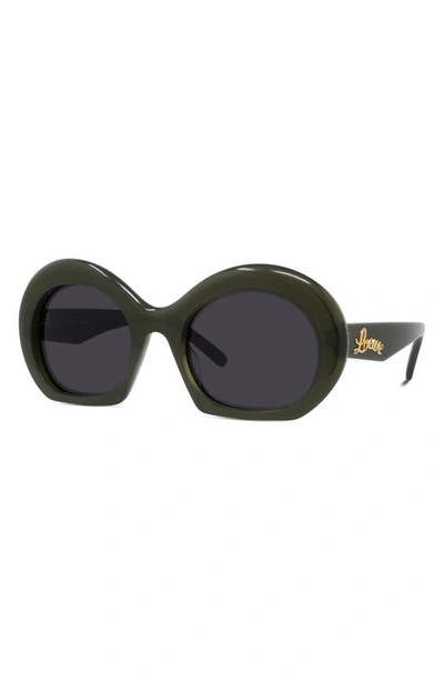 Shop Loewe 54mm Round Sunglasses In Shiny Dark Green / Smoke