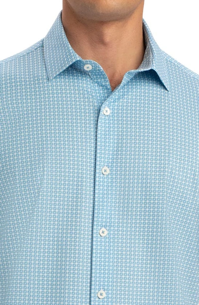 Bugatchi Tech Print Stretch Cotton Button-up Shirt In Aqua