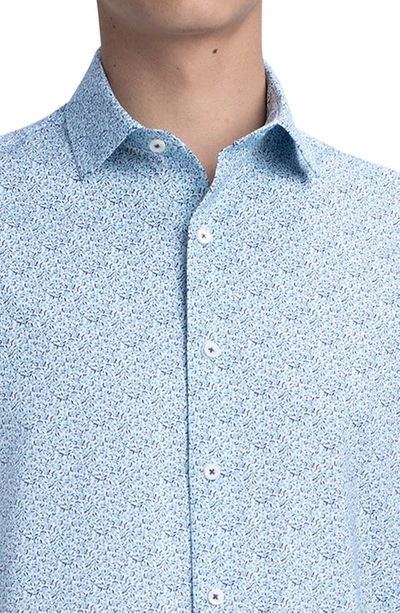 Shop Bugatchi Print Stretch Cotton Short Sleeve Button-up Shirt In Aqua