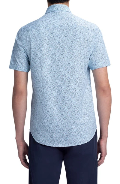 Shop Bugatchi Print Stretch Cotton Short Sleeve Button-up Shirt In Aqua