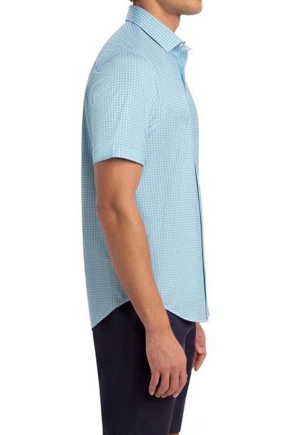 Bugatchi Tech Print Stretch Cotton Button-up Shirt In Aqua