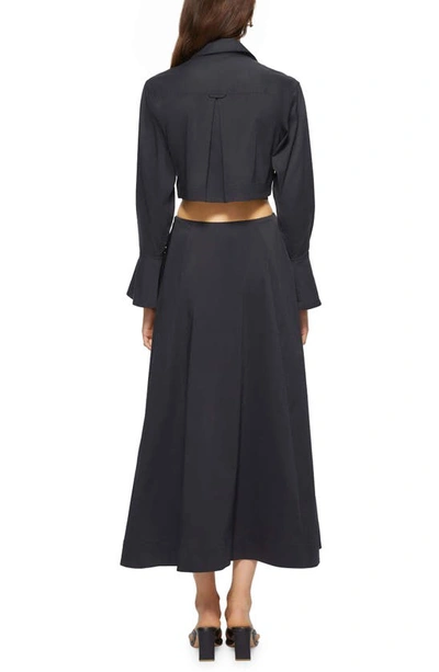 Shop Jonathan Simkhai Alex Pleated Poplin Long Sleeve Dress In Black