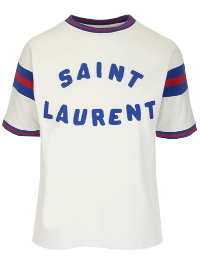 Shop Saint Laurent Logo Detailed Crewneck T In White