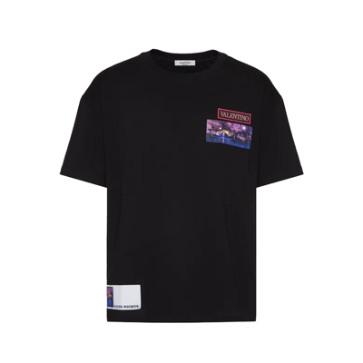 Shop Valentino Brocade Logo Patch T-shirt In Black