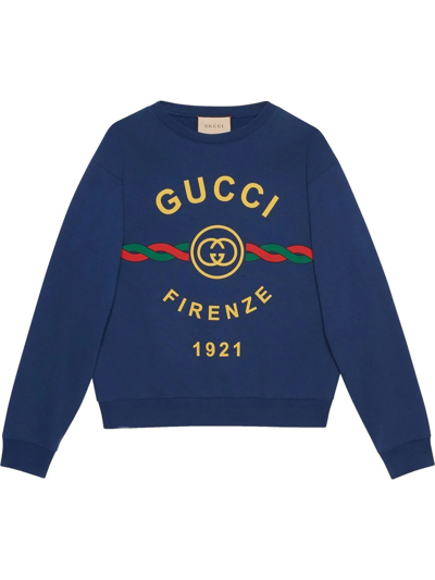 Shop Gucci Firenze 1921 Cotton Sweatshirt In Blue