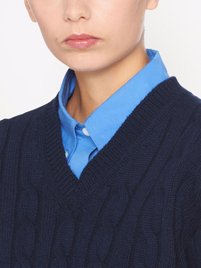 Miu Miu Cable Knit Cashmere V-neck Jumper In Blue