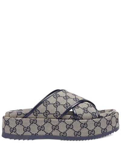 Shop Gucci Gg Supreme Platform Sandals In Neutrals