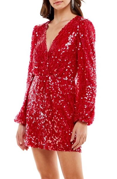 Shop Wayf X Emma Rose Carrie Sequin Long Sleeve Minidress In Berry
