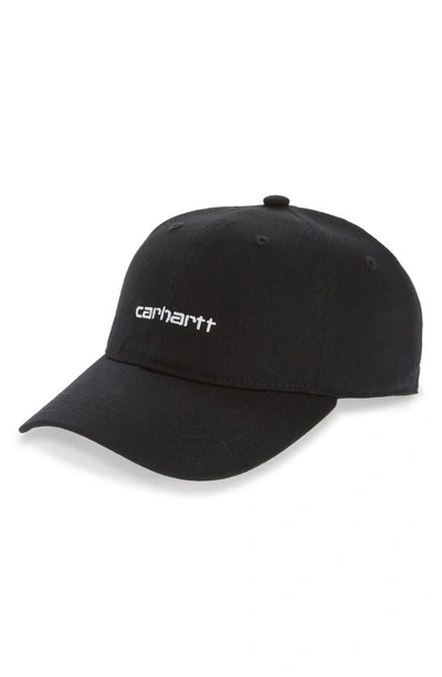 Shop Carhartt Logo Script Baseball Cap In Black / White