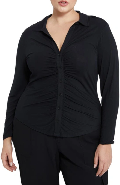 Sanctuary Dreamgirl Ruched Knit Shirt In Black